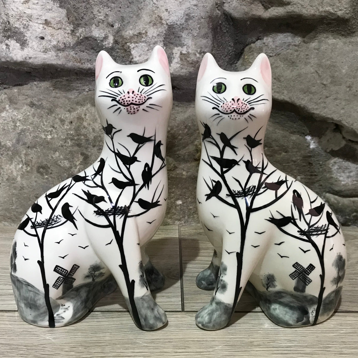 Cat Figurines Signed Old Crow Stoneware Pottery Small Sleeping Cat Figurines