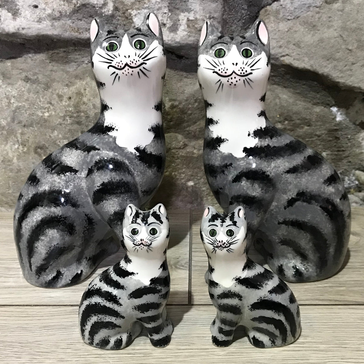 Wemyss Ware Hand Painted Grey Tabby Small Cat | Griselda Hill Pottery