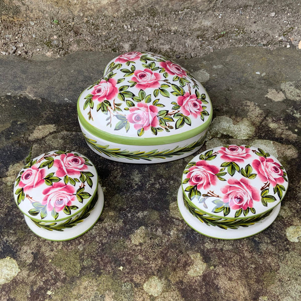 Cabbage Rose and Rosemary Oval Trinket Box GBC