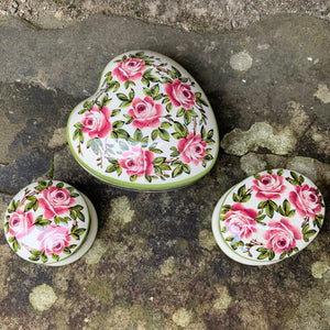 Cabbage Rose and Rosemary Large Heart Trinket Box GBC