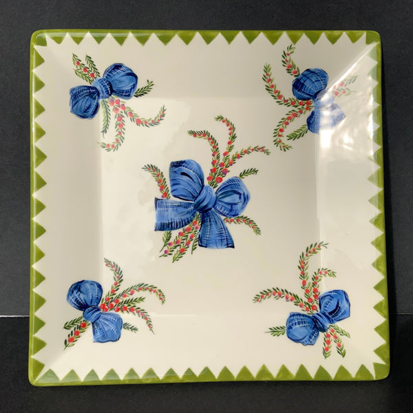 Heather Sprigs Blue Ribbon Square Dish GBC