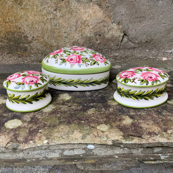 Cabbage Rose and Rosemary Oval Trinket Box GBC