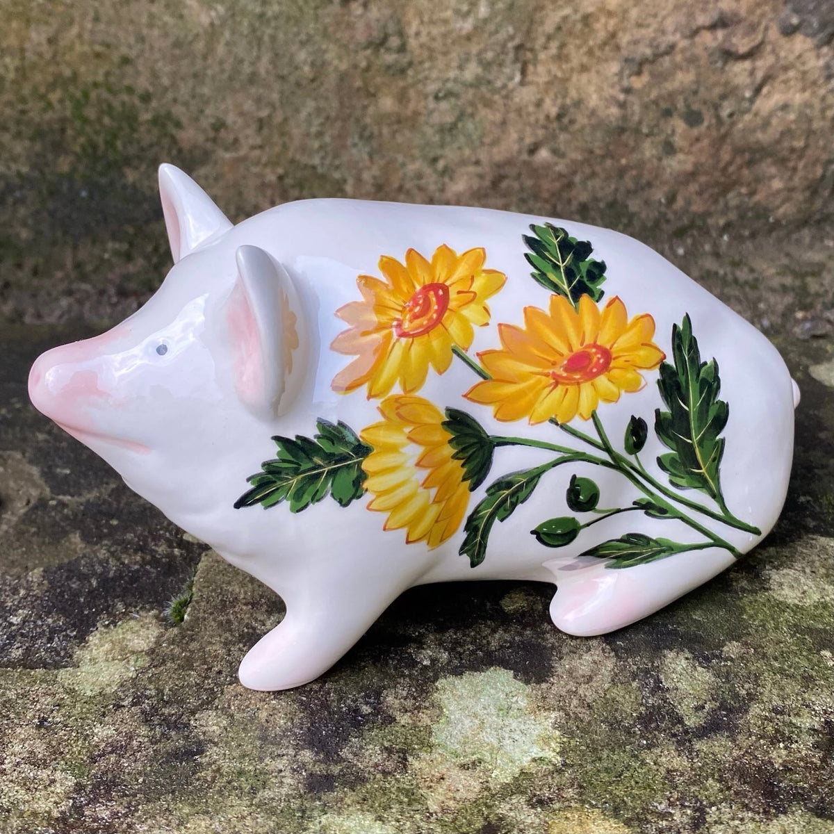 Scottish Wemyss Ware Yellow Daisy Small Pig | Griselda Hill Pottery